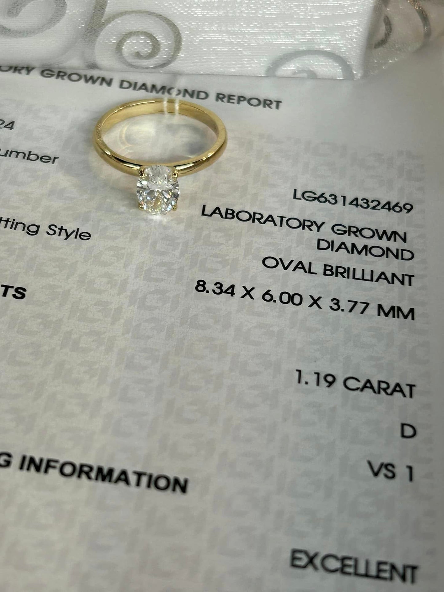 $999.00 1.19ct Oval LG Diamond Solitaire Eng Ring