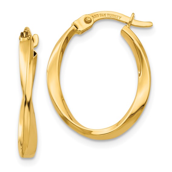 10K Gold Polished Twisted Oval Hoop Earrings