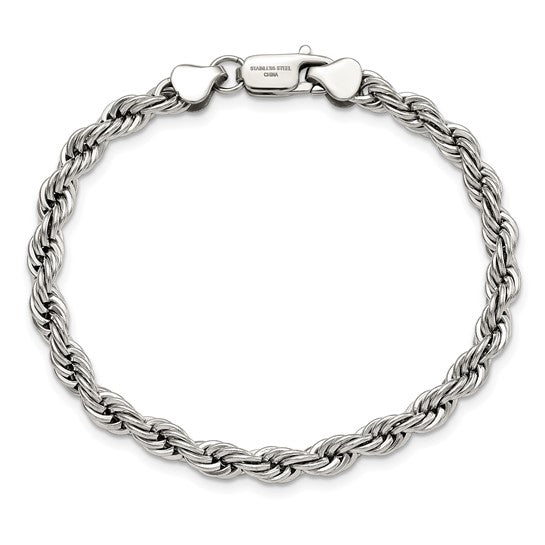 Chisel Stainless Steel Polished 6mm 8.5 inch Rope Bracelet