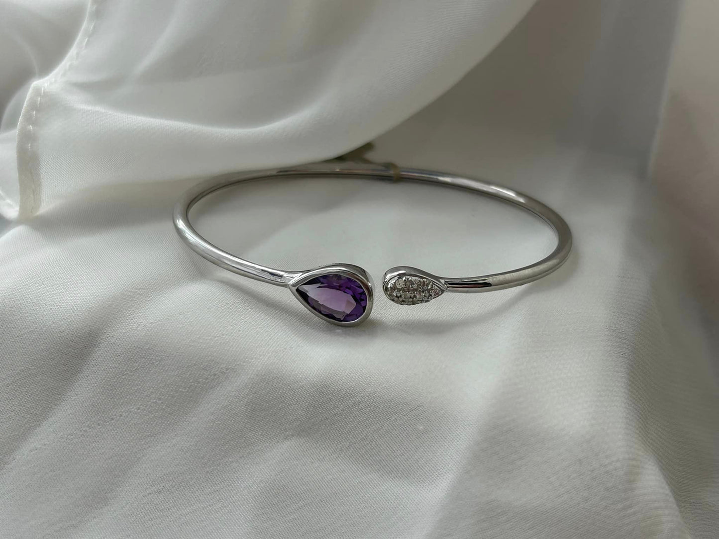 Adjustable Sterling Silver Amethyst bangle bracelet